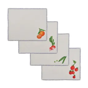 Still Life Embroidered Linen Rectangular Placemats in Blue (Set of 4)