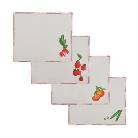 Still Life Embroidered Linen Rectangular Placemats in Red (Set of 4)