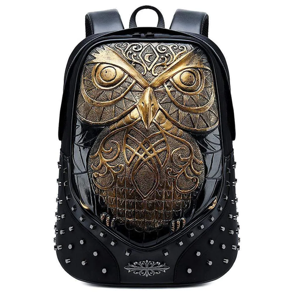 Studded Backpack 3D Owl Laptop Computer Handbags Travelling Rucksack Bag