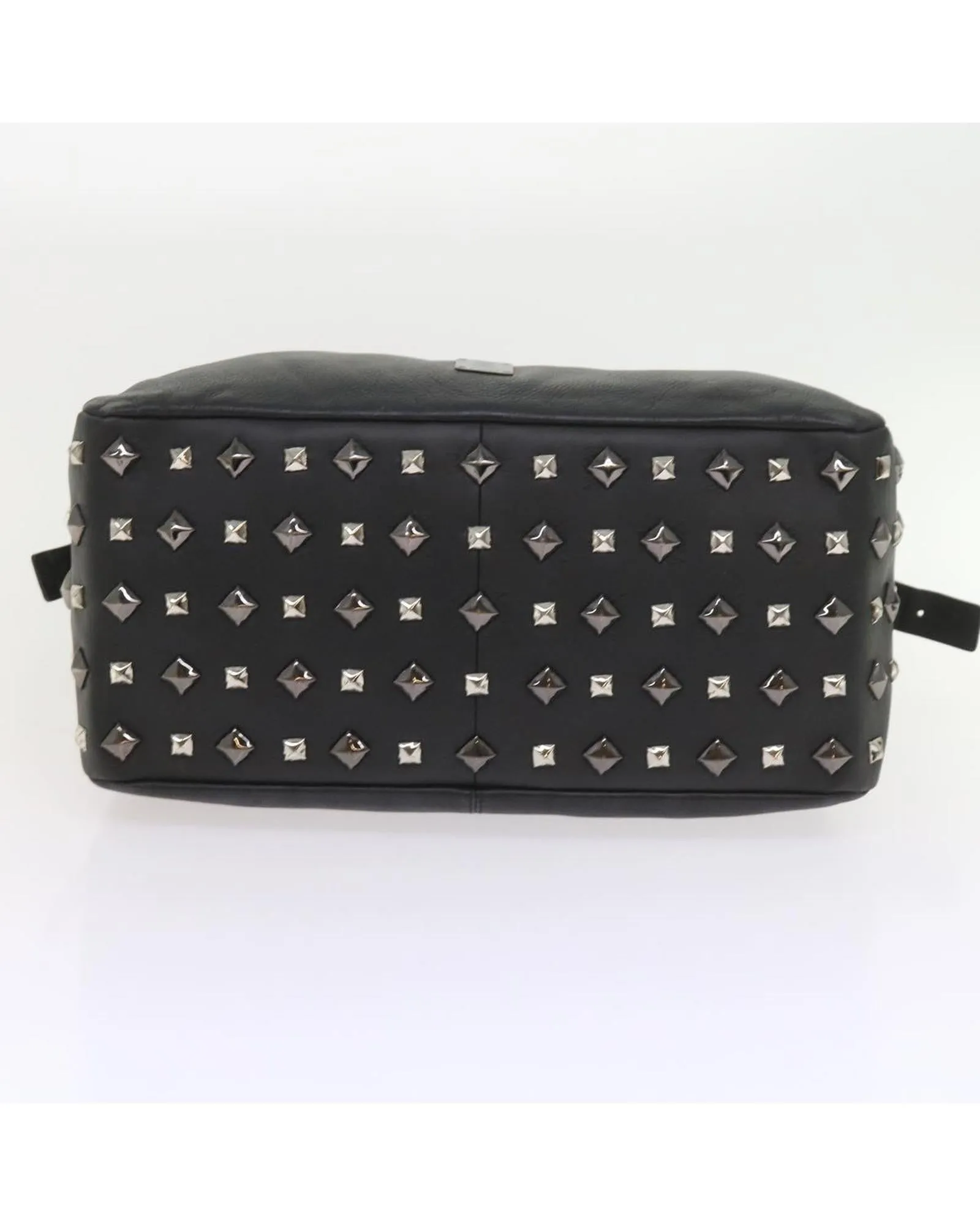 Studded Black PVC Leather Shoulder Bag with Logo Print