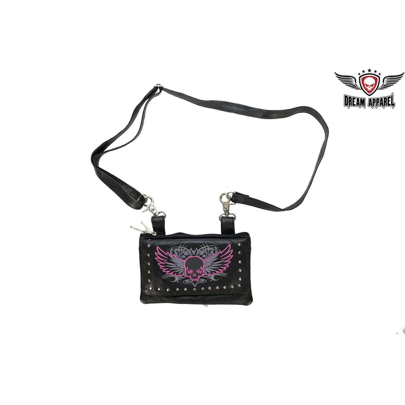 Studded Naked Cowhide Leather Hot Pink or Purple Skull Belt Bag