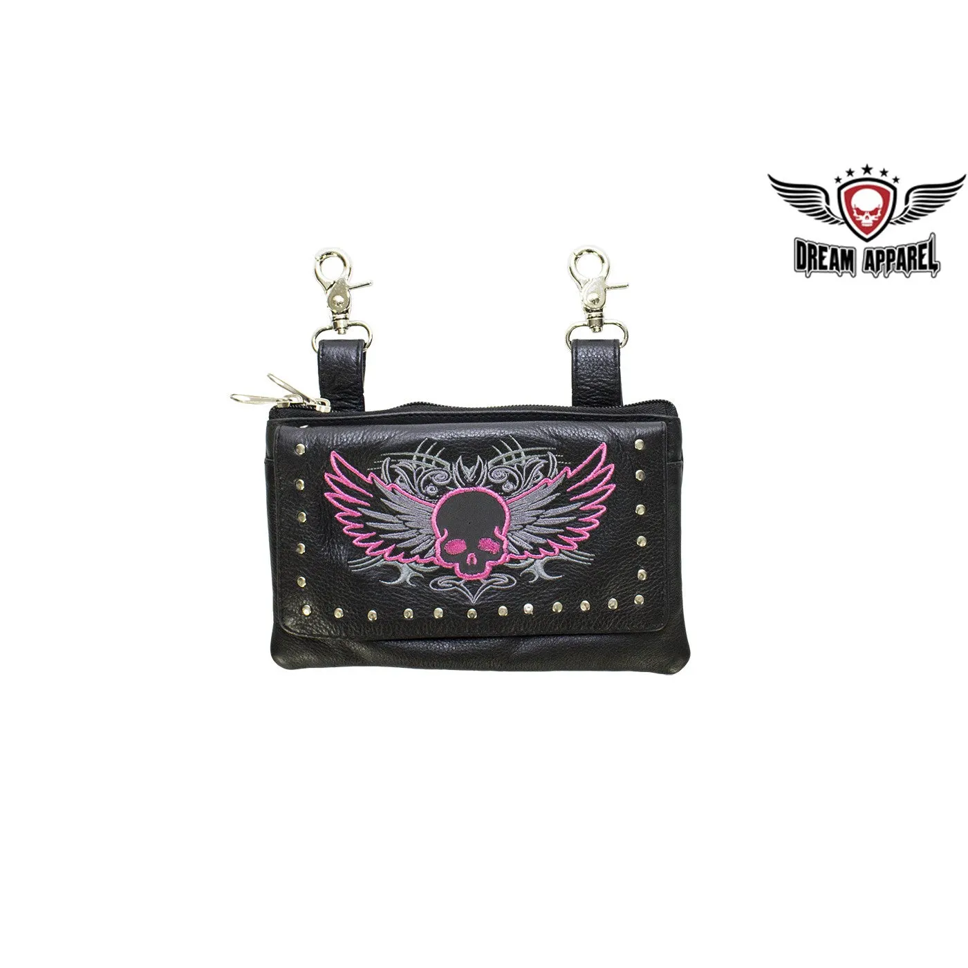 Studded Naked Cowhide Leather Hot Pink or Purple Skull Belt Bag