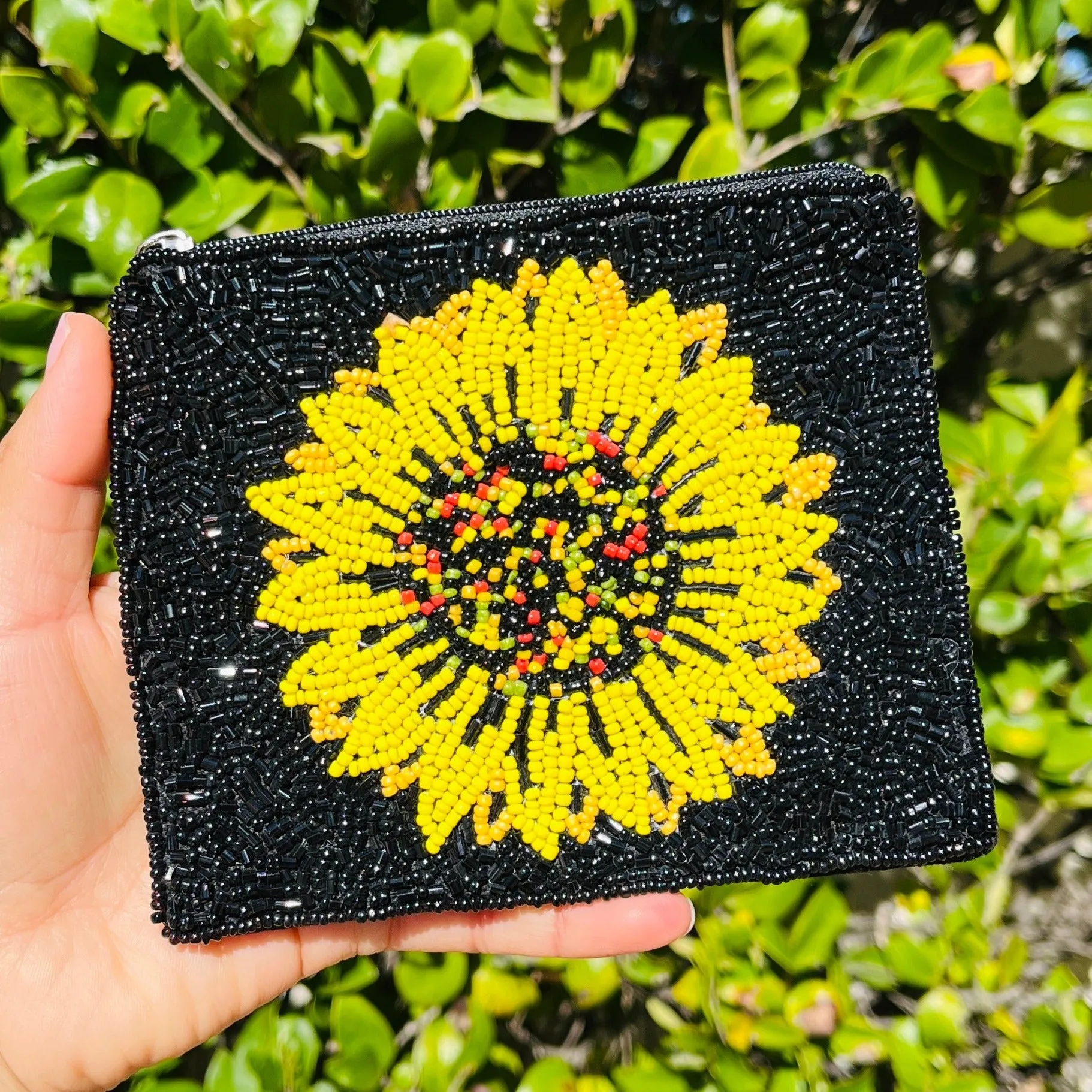 Sunflower Beaded Coin Purse