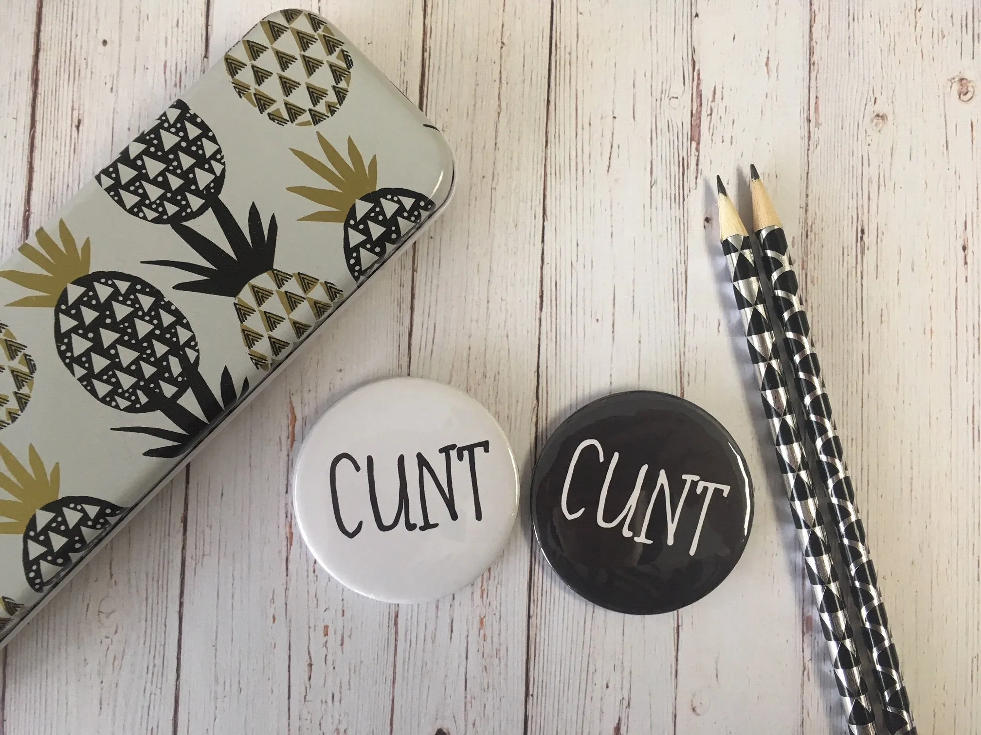 SWEARY C*nt Badge Magnet Keyring Mirror Monochrome