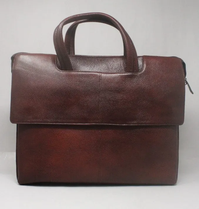 Taha Flap Genuine Leather Brown Laptop Bag THL6