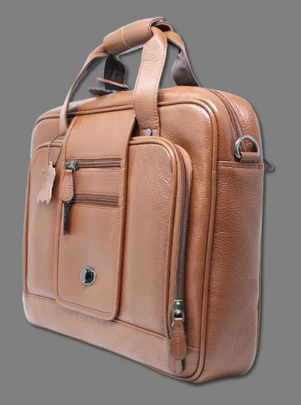 Taha Front Flap Genuine Leather Tan Laptop Bag