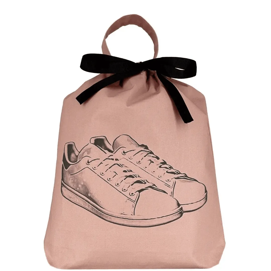 Tennis Sneaker Shoe Bag, Pink with Gray Print