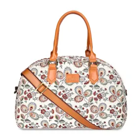 The Clownfish Ziana Series 24 litres Tapestry & Faux Leather Unisex Travel Duffle Bag Luggage Weekender Bag (Dark Brown-Floral)