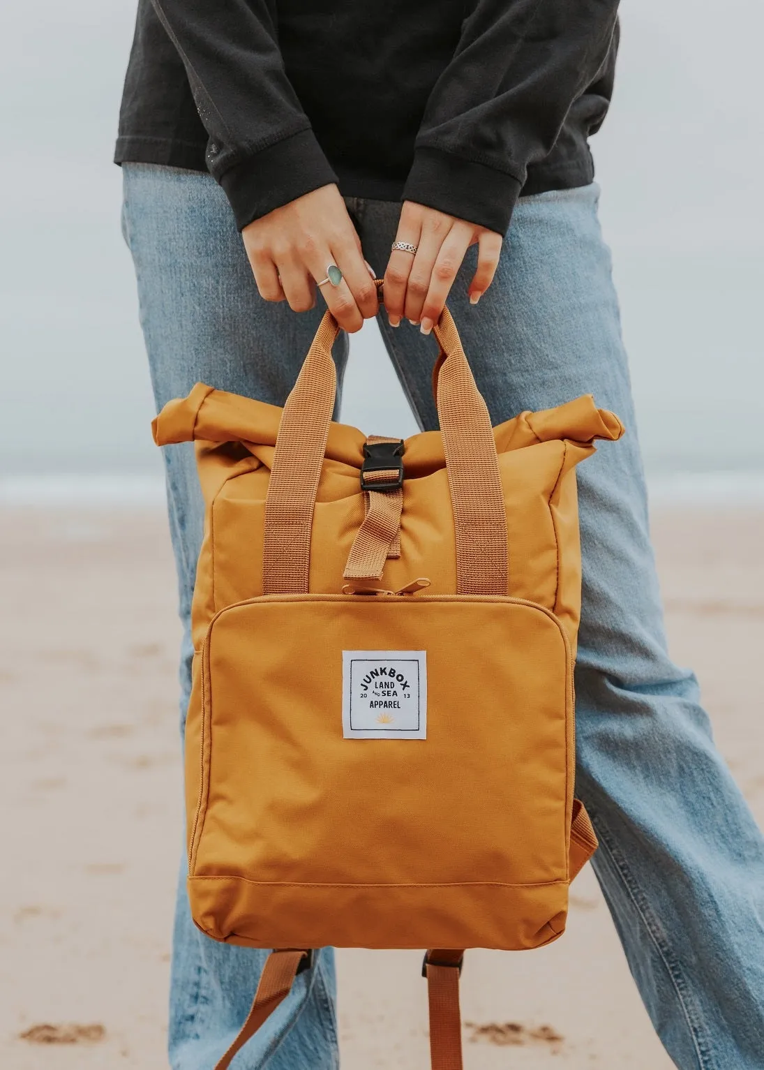 'The Everyday' Recycled Roll-Top Backpack in Mustard