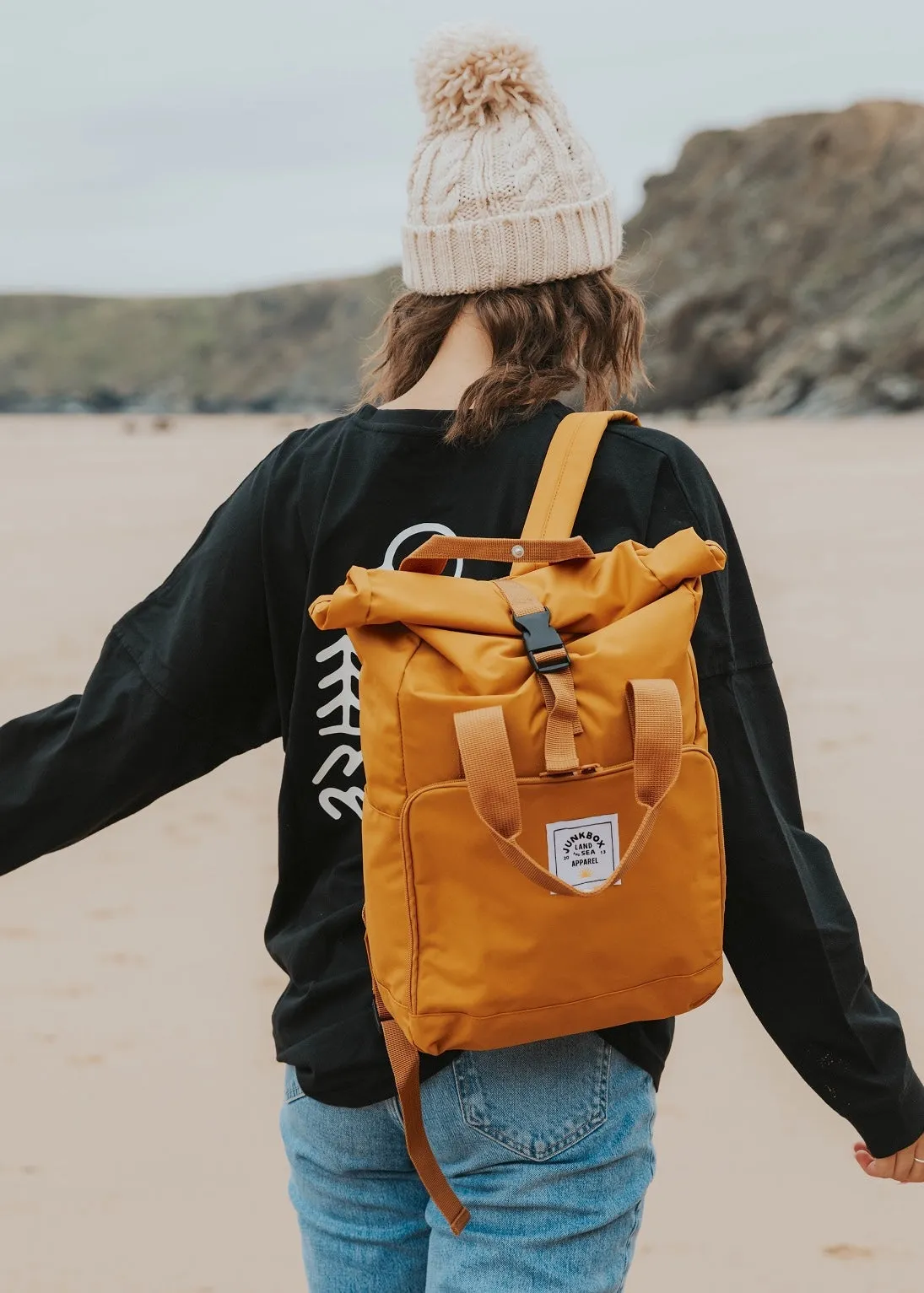 'The Everyday' Recycled Roll-Top Backpack in Mustard