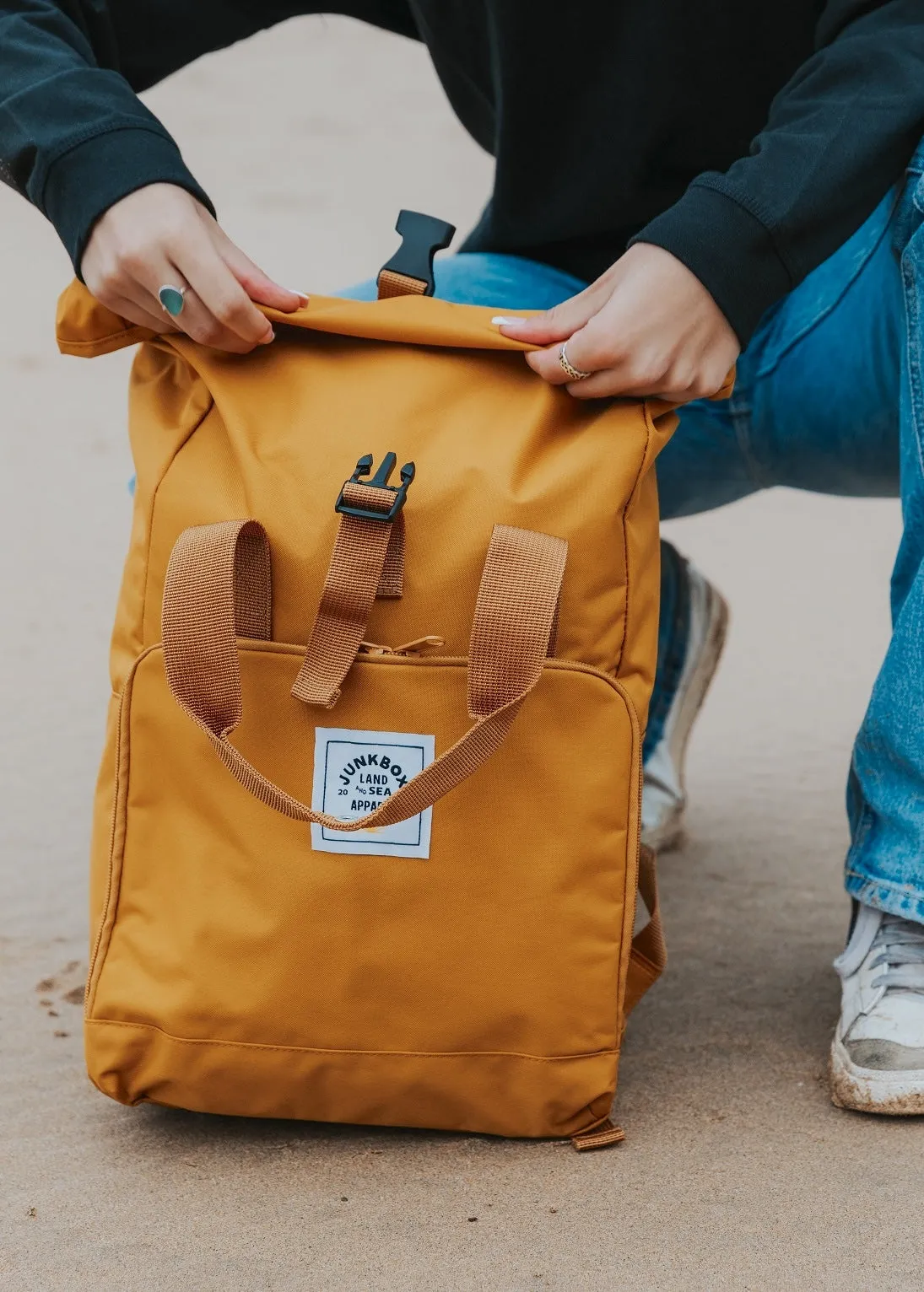 'The Everyday' Recycled Roll-Top Backpack in Mustard