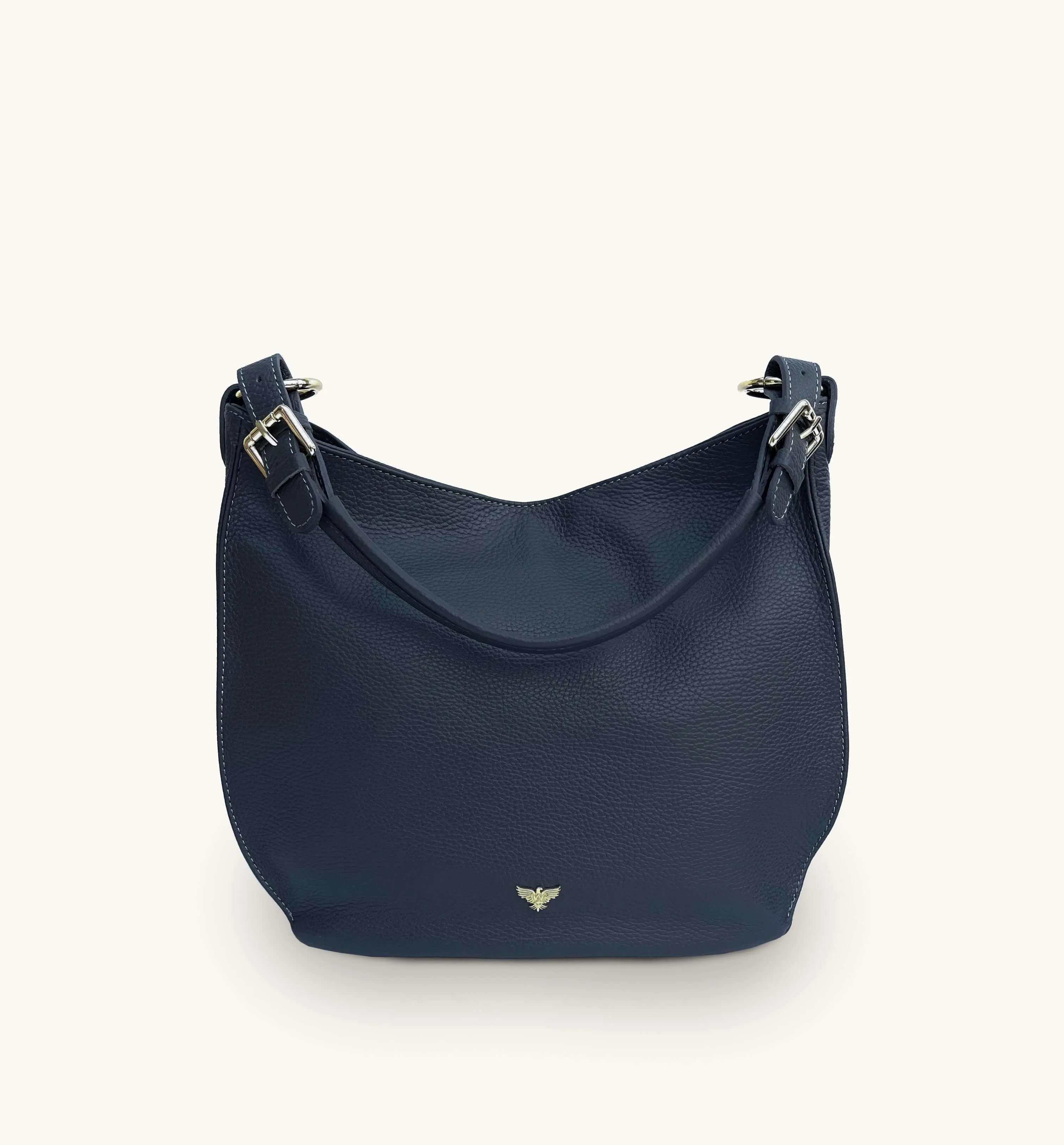 The Harriet Navy Leather Bag With Navy Leopard Strap