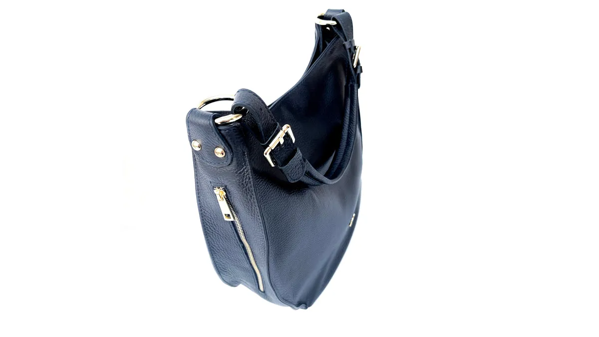 The Harriet Navy Leather Bag With Navy Leopard Strap