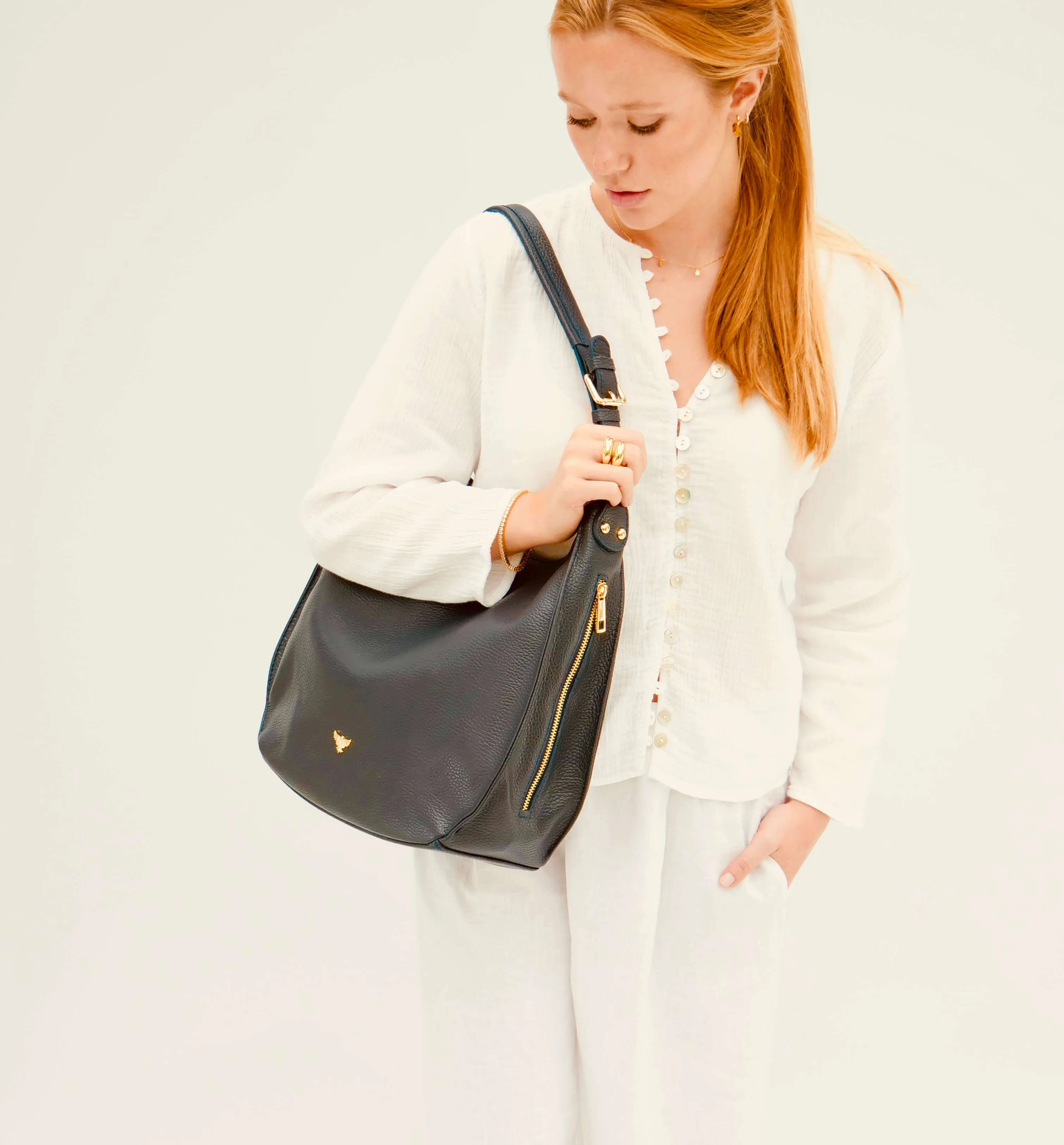 The Harriet Navy Leather Bag With Navy Leopard Strap