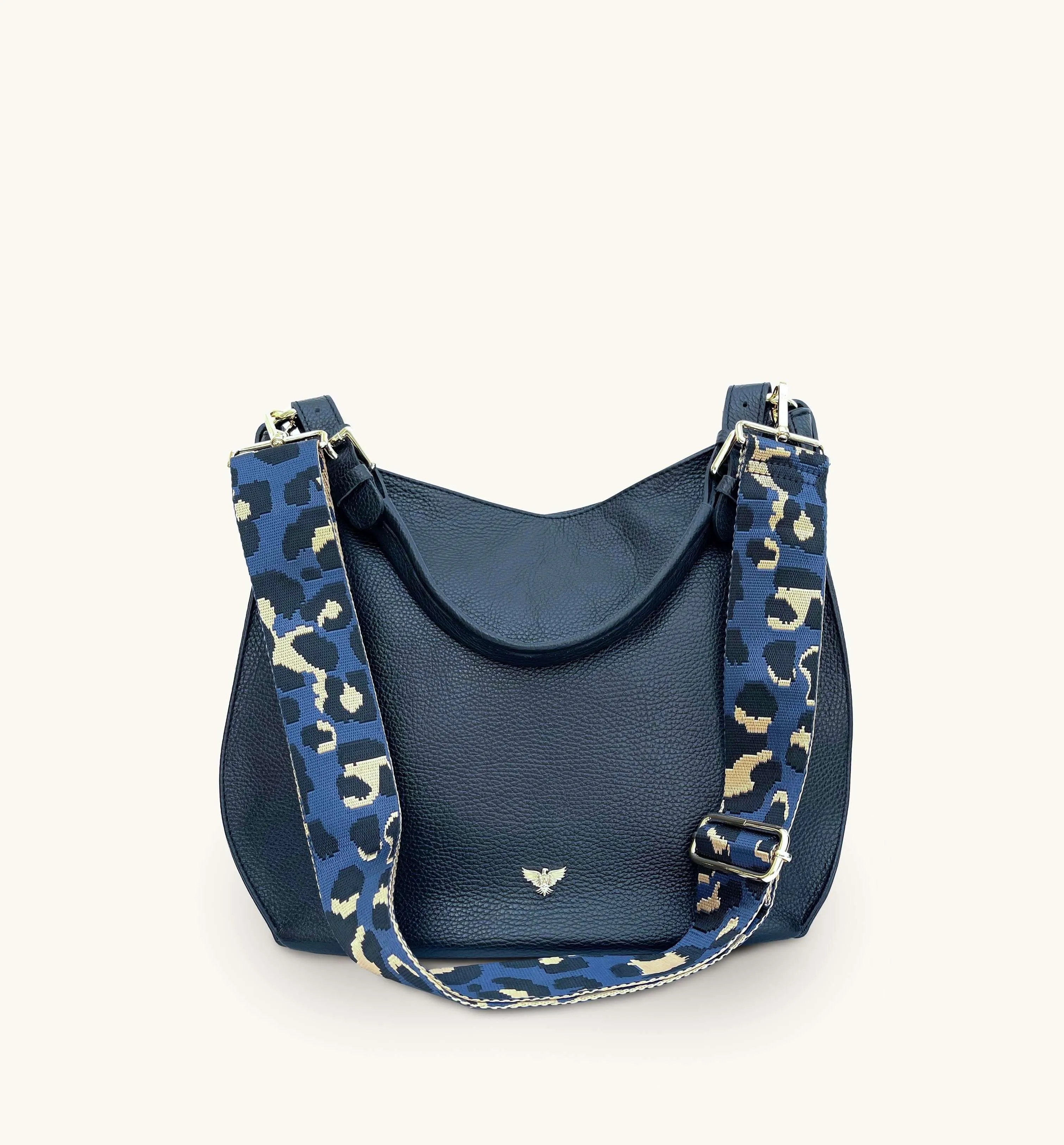 The Harriet Navy Leather Bag With Navy Leopard Strap