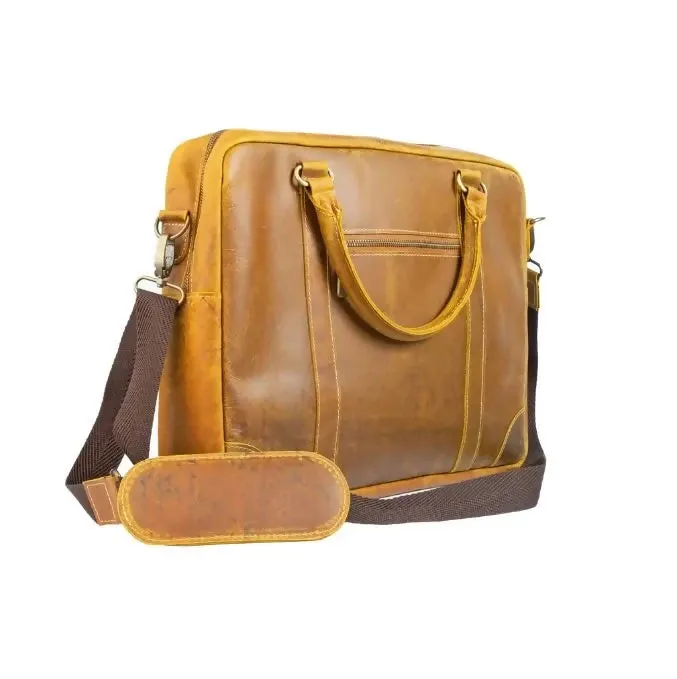 The maverick Light Brown Marron Leather Laptop Bag