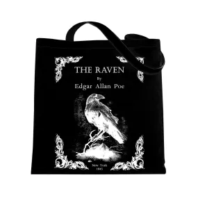 The Raven by Edgar Allan Poe tote bag. Black Handbag with The Raven book design. Book Bag. Library bag. Black Bag. Edgar Allan Poe Gift