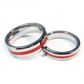 Thin Red Line Firefighter Ring - Silver Tungsten Carbide