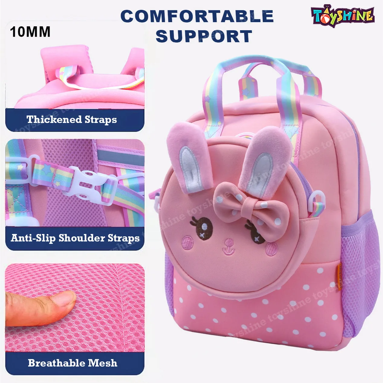 Toyshine Cute Bow Rabbit Backpacks for Kids Girls Boys Cute Toddler Backpack Preschool Nursery Travel Bag - Pink