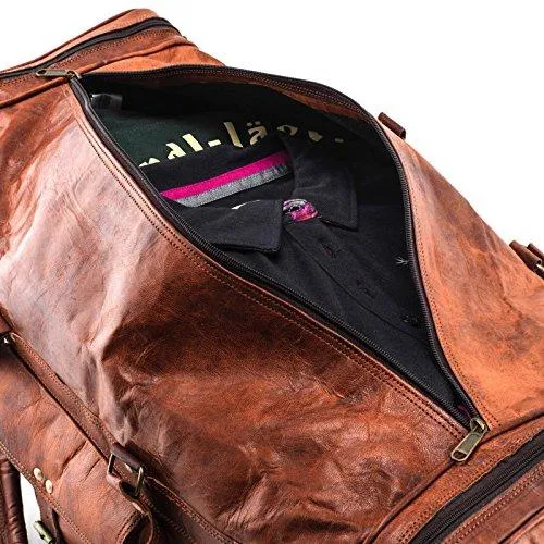 UrbanLeatherZ™ Men's 100% Leather 24in Vintage Brown Duffle Weekend Travel Bag