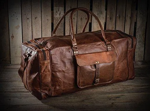 UrbanLeatherZ™ Men's 100% Leather 24in Vintage Brown Duffle Weekend Travel Bag