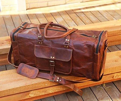 UrbanLeatherZ™ Men's 100% Leather 24in Vintage Brown Duffle Weekend Travel Bag