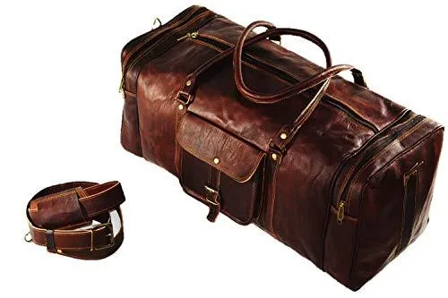 UrbanLeatherZ™ Men's 100% Leather 24in Vintage Brown Duffle Weekend Travel Bag