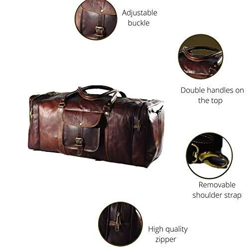 UrbanLeatherZ™ Men's 100% Leather 24in Vintage Brown Duffle Weekend Travel Bag