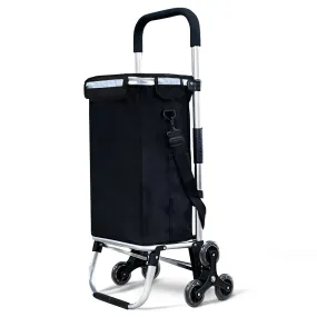 VOUNOT Folding Shopping Trolley on 6 Wheels, Aluminium Lightweight Shopping Cart with Insulated Cooling Bag, 57L, Black