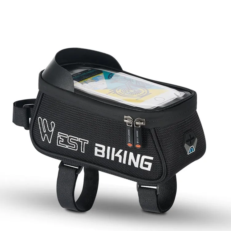 WEST BIKING West 6.9 Inches Rider Bike Reflective Mobile Phone Touch Screen Front Bag Mountain Bike Front Beam Upper Tube Bag(Black)