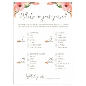 Whats In Your Purse Baby Shower Game Instant Download