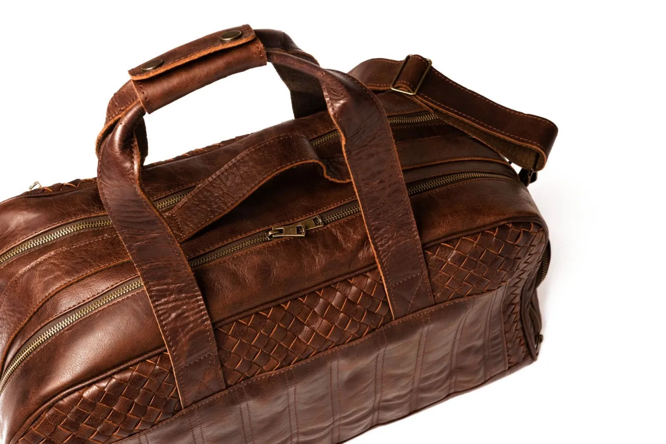 Woven Leather Duffle Dark Brown