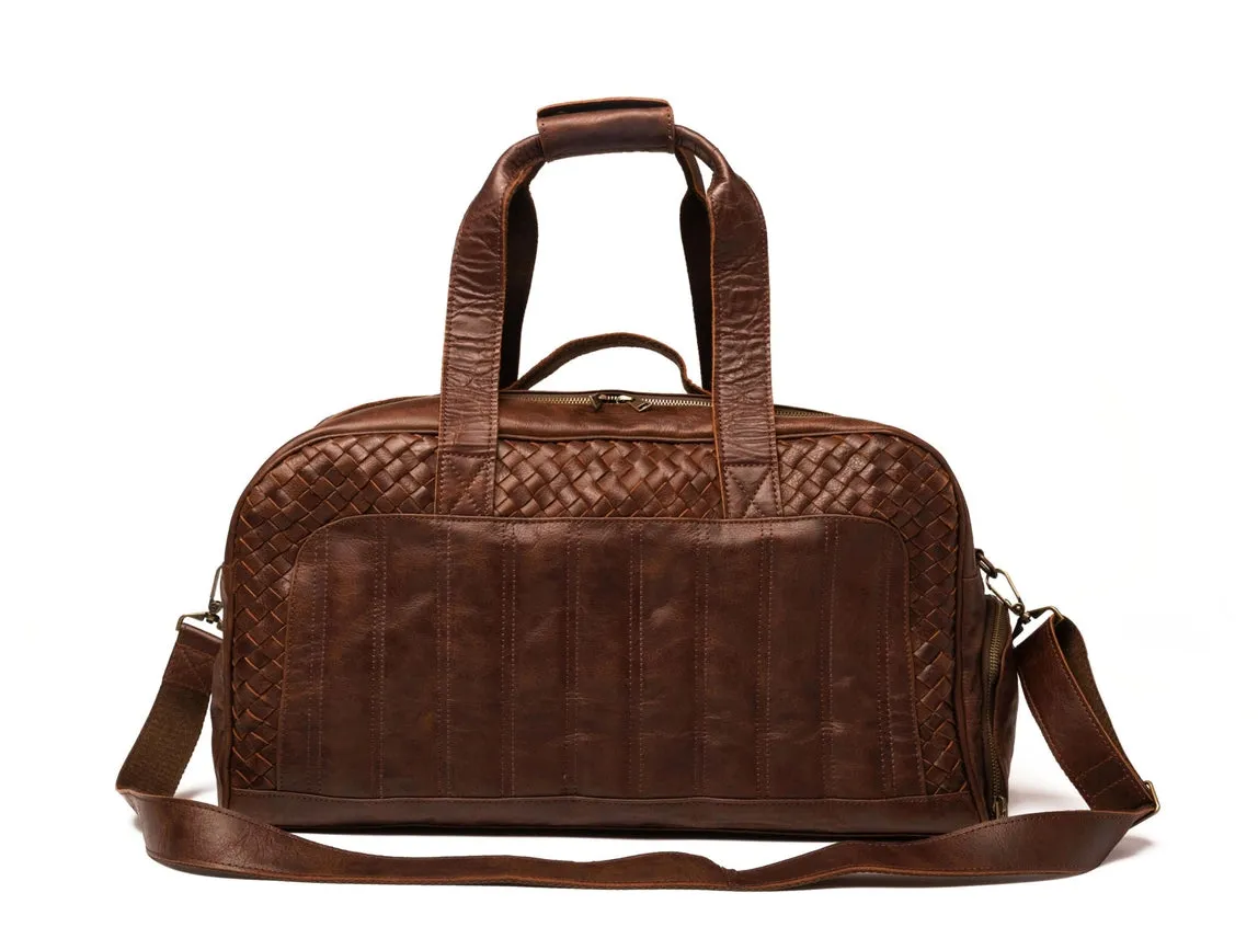 Woven Leather Duffle Dark Brown