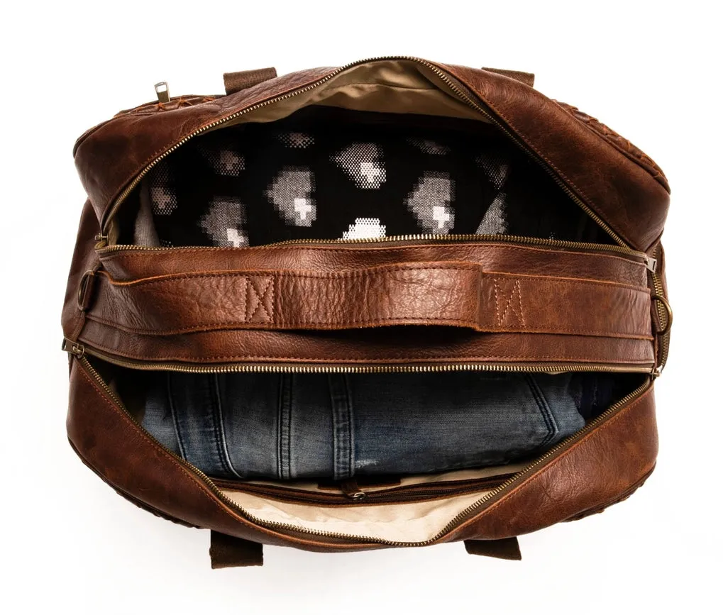 Woven Leather Duffle Dark Brown