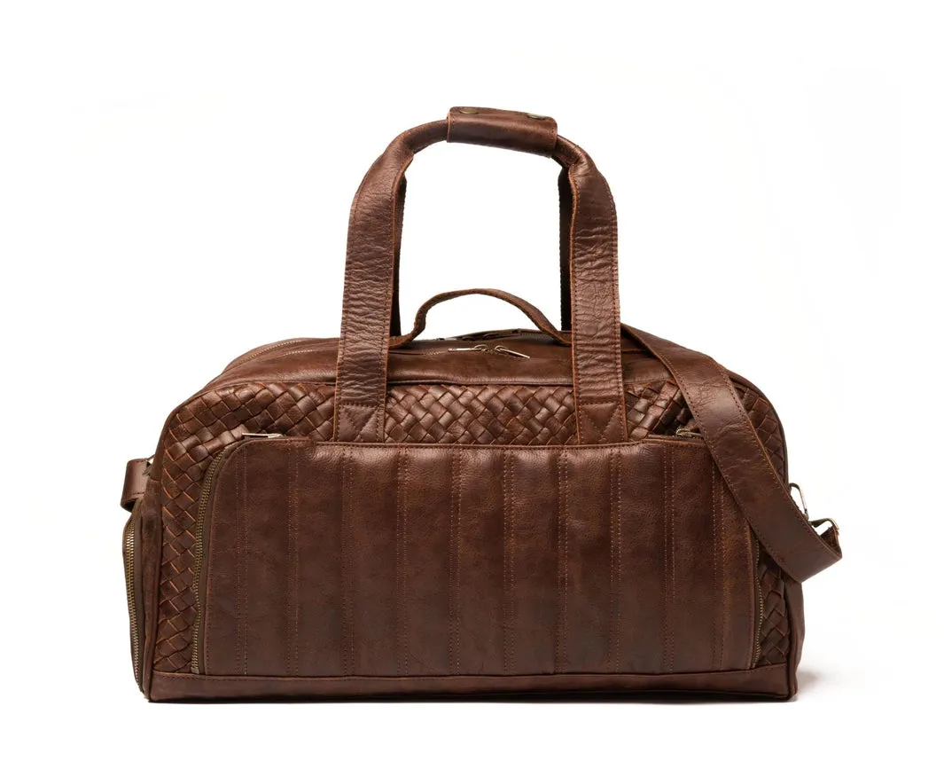 Woven Leather Duffle Dark Brown