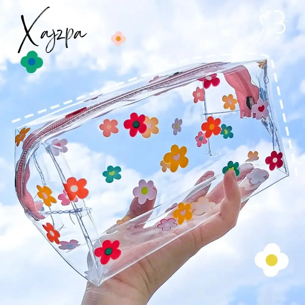 Xajzpa - Clear Makeup Bag Fashion Transparent Travel Portable Mini Wash Storage Bags Strawberry Flower Print Women Zipper Cosmetic Bag