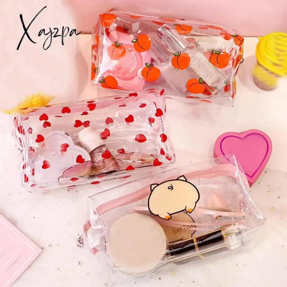 Xajzpa - Clear Makeup Bag Fashion Transparent Travel Portable Mini Wash Storage Bags Strawberry Flower Print Women Zipper Cosmetic Bag