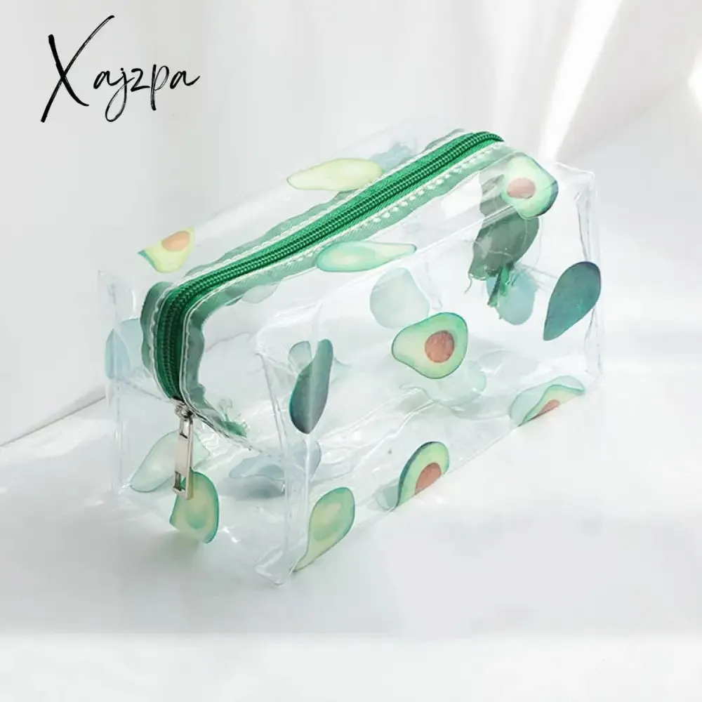 Xajzpa - Clear Makeup Bag Fashion Transparent Travel Portable Mini Wash Storage Bags Strawberry Flower Print Women Zipper Cosmetic Bag