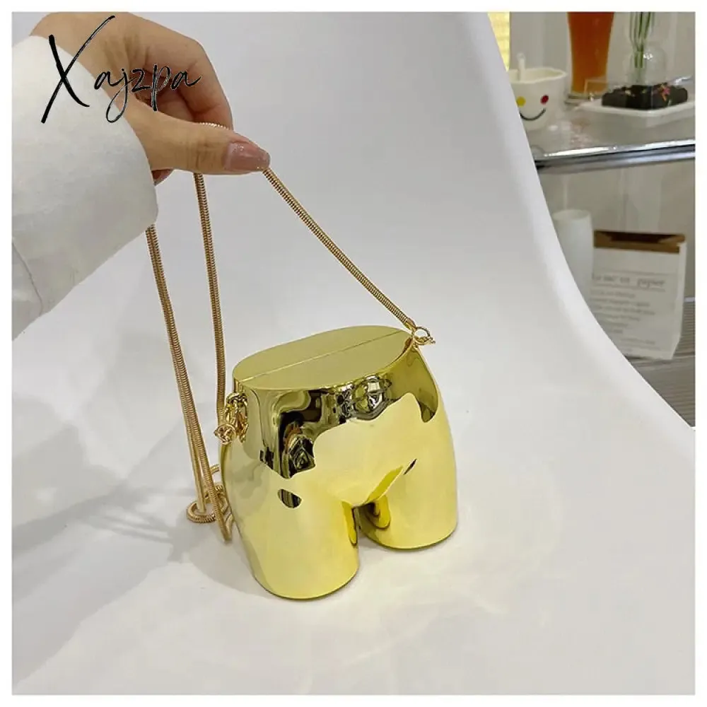 Xajzpa - Niche Design Silver Lipstick Pouch Women Luxury evening Bag Headphone Bag Butt Shape Acrylic Chain Shoulder Purses Crossbody Bag