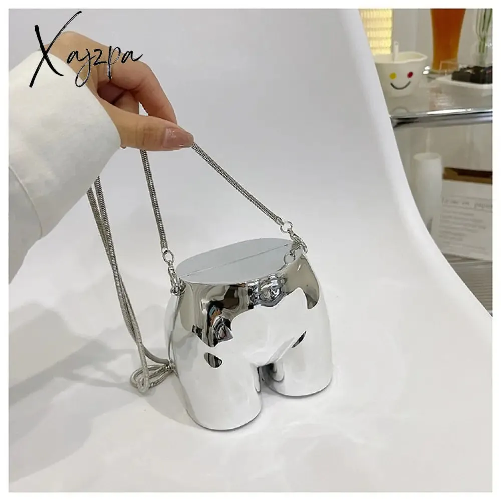 Xajzpa - Niche Design Silver Lipstick Pouch Women Luxury evening Bag Headphone Bag Butt Shape Acrylic Chain Shoulder Purses Crossbody Bag