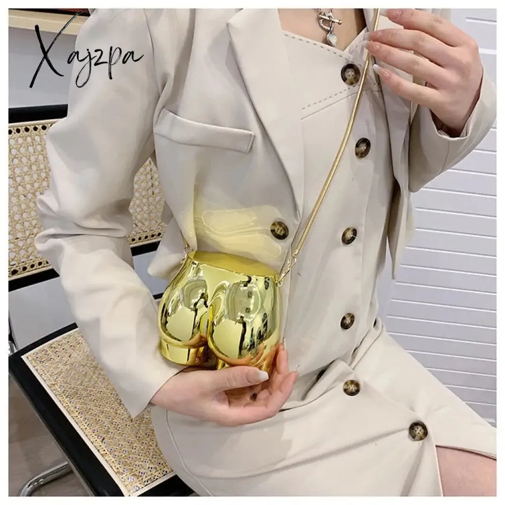 Xajzpa - Niche Design Silver Lipstick Pouch Women Luxury evening Bag Headphone Bag Butt Shape Acrylic Chain Shoulder Purses Crossbody Bag