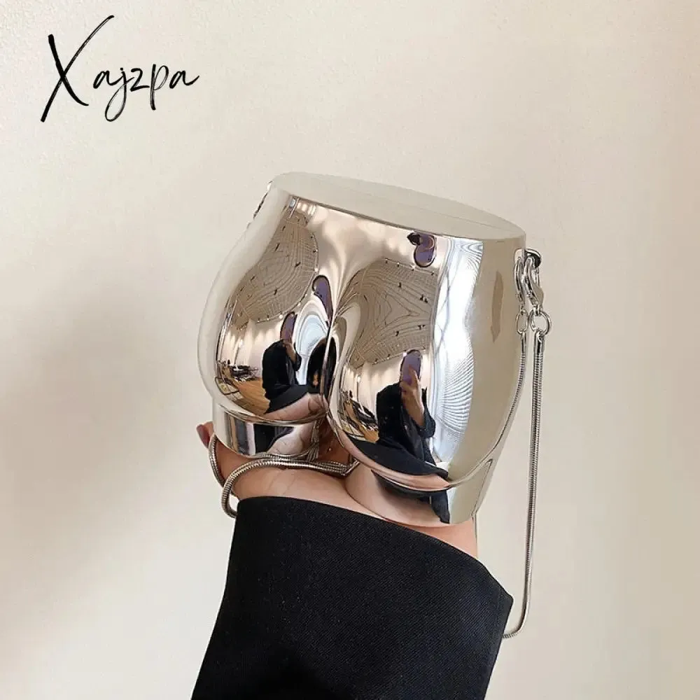 Xajzpa - Niche Design Silver Lipstick Pouch Women Luxury evening Bag Headphone Bag Butt Shape Acrylic Chain Shoulder Purses Crossbody Bag