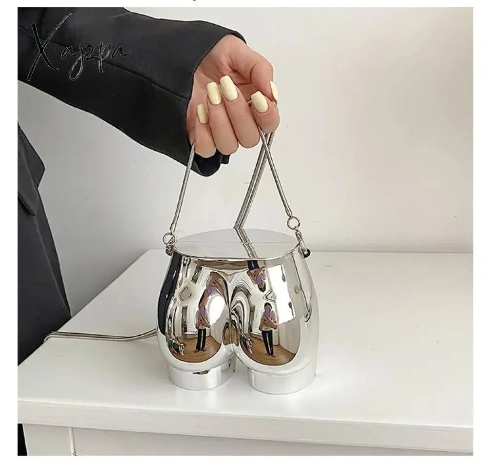 Xajzpa - Niche Design Silver Lipstick Pouch Women Luxury evening Bag Headphone Bag Butt Shape Acrylic Chain Shoulder Purses Crossbody Bag